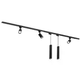 Qub Focus III 300cm 3 Spots en 2 Hanglampen GU10 Railverlichting Zwart