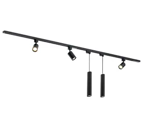Qub Focus III 300 cm 3 Spots und 2 Hängelampen GU10 Schienenbeleuchtung Schwarz Qub Focus III 300 cm 3 Spots und 2 Hängelampen GU10 Schienenbeleuchtung Schwarz
