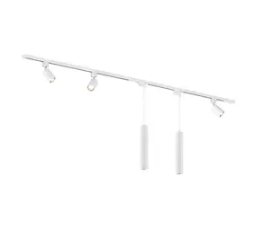 Qub Focus III 200cm 3 Spots en 2 Hanglampen GU10 Railverlichting Wit Qub Focus III 200cm 3 Spots en 2 Hanglampen GU10 Railverlichting Wit