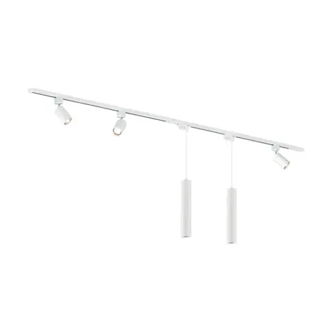 Qub Focus III 200cm 3 Spots en 2 Hanglampen GU10 Railverlichting Wit Qub Focus III 200cm 3 Spots en 2 Hanglampen GU10 Railverlichting Wit