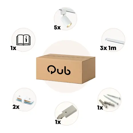 Qub Qub Focus III 1-Phasen Led Schienensystem - 300cm - 5x GU10 Spots - 3x 1m Schienen - I-Form -Deckenstrahler Weiß - Erweiterbar & flexibel - LED-kompatibel - Modernes Design Spot lampe Qub Qub Focus III 1-Phasen Led Schienensystem - 300cm - 5x GU10 Spots - 3x 1m Schienen - I-Form -Deckenstrahler Weiß - Erweiterbar & flexibel - LED-kompatibel - Modernes Design Spot lampe