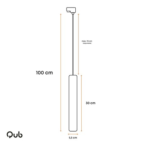 Qub Lampe Suspendue Tube Focus pour rail monophasé - GU10 - Blanc