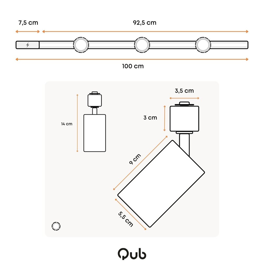 Qub Qub Focus III 1-Phasen Led Schienensystem - 100cm - 3x GU10 Spots - 1x 1m Schienen - I-Form - Deckenstrahler Weiß - Erweiterbar & flexibel - LED-kompatibel - Modernes Design Spot lampe Qub Qub Focus III 1-Phasen Led Schienensystem - 100cm - 3x GU10 Spots - 1x 1m Schienen - I-Form - Deckenstrahler Weiß - Erweiterbar & flexibel - LED-kompatibel - Modernes Design Spot lampe