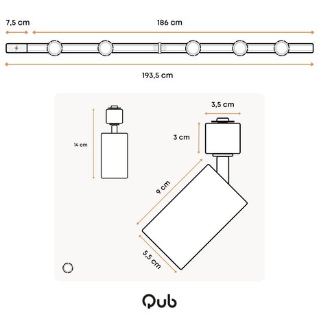 Qub Qub Focus III Monophasé Luminaire Plafonnier LED – 200cm - 5x GU10 Spot Sur Rail - 2x 1m Barre de Spot Plafond –  I-Form - Plafonnier intérieur Noir Moderne – Spots et Rails de Spots