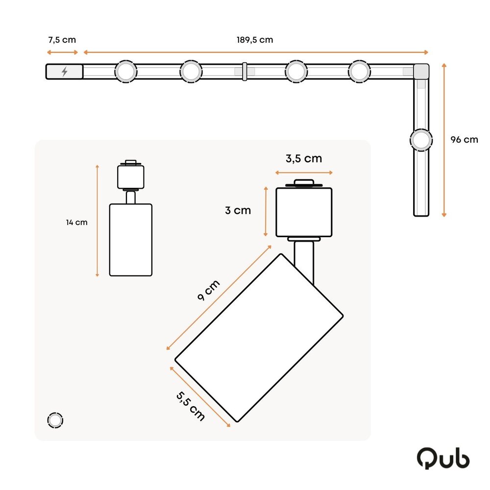 Qub Focus III - 1-circuit track lighting - GU10 - 300cm - L-shape - 5 spots - Track system- Black Qub Focus III - 1-circuit track lighting - GU10 - 300cm - L-shape - 5 spots - Track system- Black