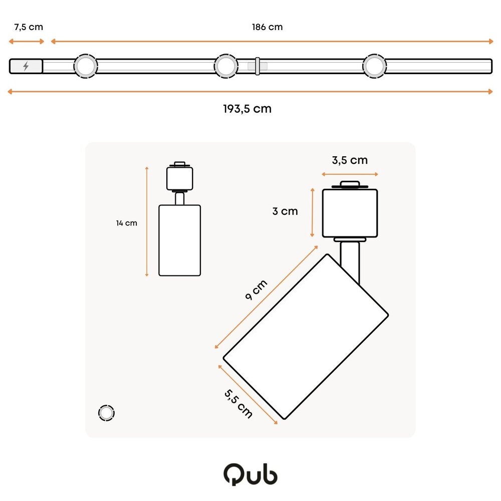 Qub Focus III - 1-Circuit Track Lighting - GU10 - 200cm - I-shape - 3 Spots - Track System - White Qub Focus III - 1-Circuit Track Lighting - GU10 - 200cm - I-shape - 3 Spots - Track System - White