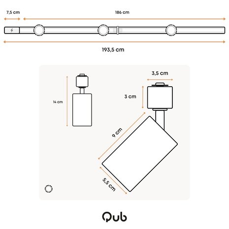 Qub Focus III - Éclairage sur rail à monophasé - GU10 – 200cm – forme de I - 3 spots - Système de rails - Blanc Qub Focus III - Éclairage sur rail à monophasé - GU10 – 200cm – forme de I - 3 spots - Système de rails - Blanc