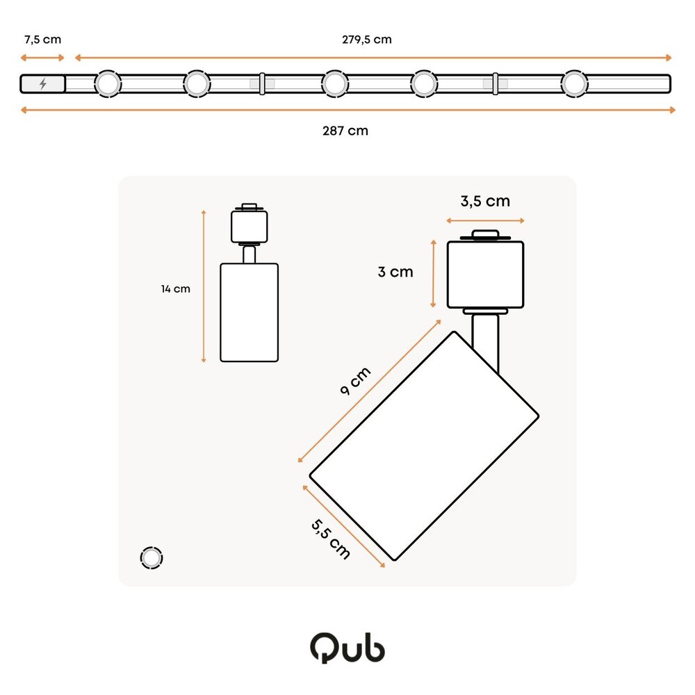Qub Focus III - 1-circuit track lighting - GU10 - 300cm - I-shape - 5 spots - Track system - White Qub Focus III - 1-circuit track lighting - GU10 - 300cm - I-shape - 5 spots - Track system - White