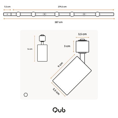Qub Focus III - Éclairage sur rail à monophasé - GU10 – 300cm – forme de I - 5 spots - Système de rails - Noir Qub Focus III - Éclairage sur rail à monophasé - GU10 – 300cm – forme de I - 5 spots - Système de rails - Noir