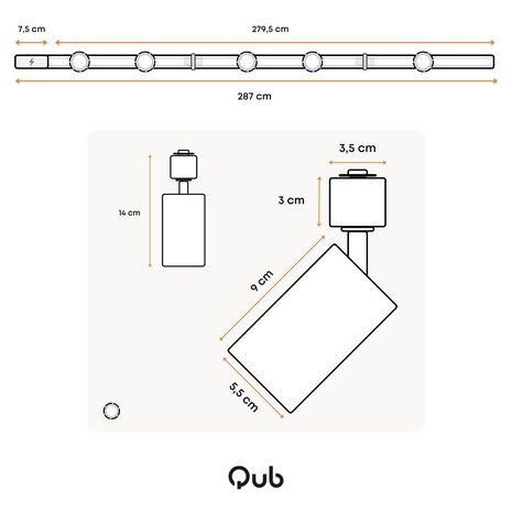 Qub Focus III - 1-Fase Railverlichting - GU10 – 300cm – I-vorm - 5 spots - Railsysteem– Goud Qub Focus III - 1-Fase Railverlichting - GU10 – 300cm – I-vorm - 5 spots - Railsysteem– Goud