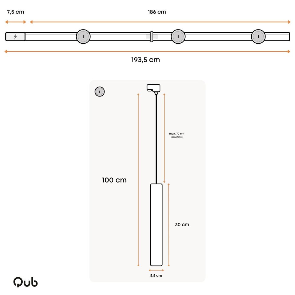 Qub Focus III - 1-Fase  Railverlichting - GU10 – 200cm – I-vorm - 3 hanglampen - Railsysteem - Zwart Qub Focus III - 1-Fase  Railverlichting - GU10 – 200cm – I-vorm - 3 hanglampen - Railsysteem - Zwart