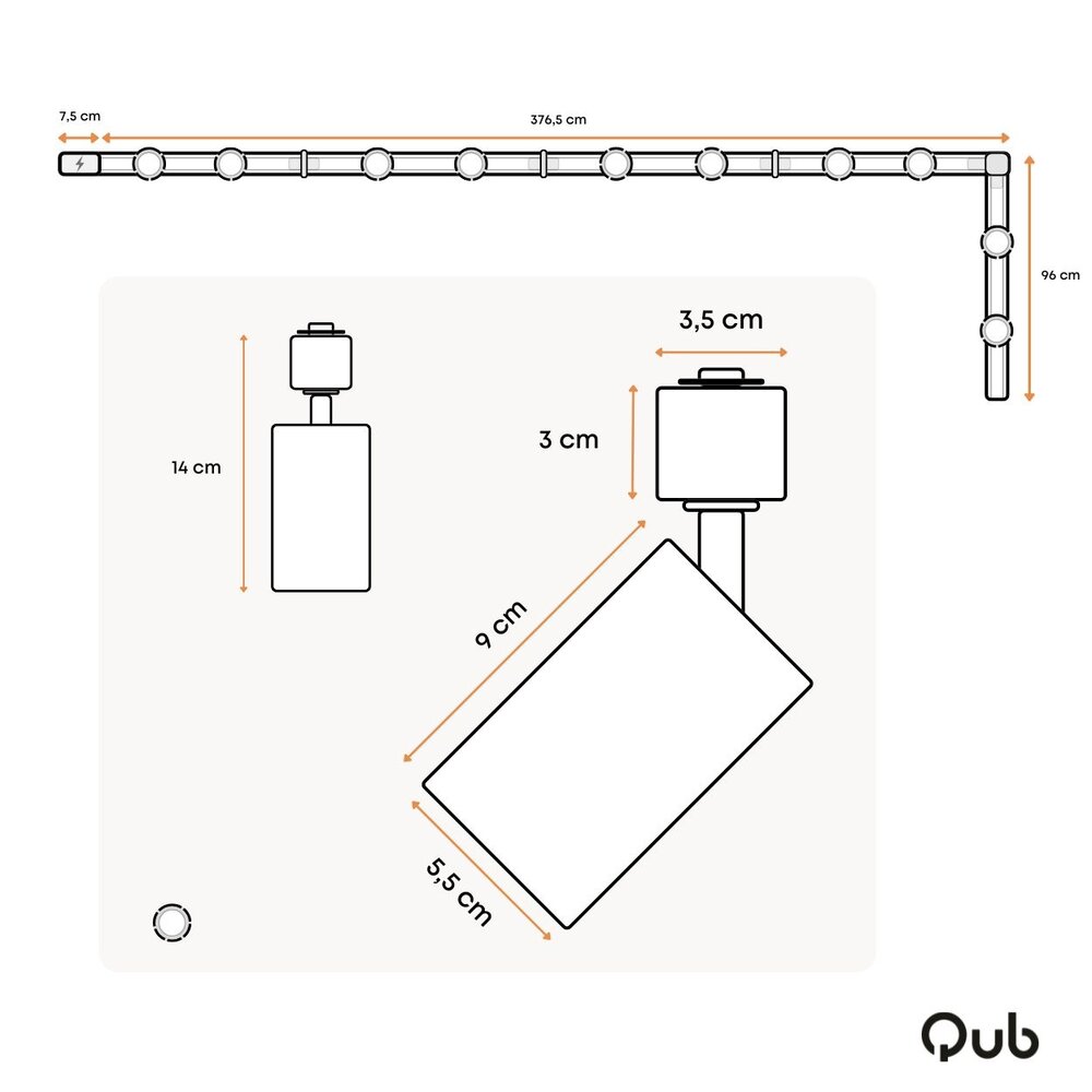 Qub Focus III - 1-Phase Track Lighting - GU10 – 500cm – L-Shape - 10 Spots - Track System - White Qub Focus III - 1-Phase Track Lighting - GU10 – 500cm – L-Shape - 10 Spots - Track System - White
