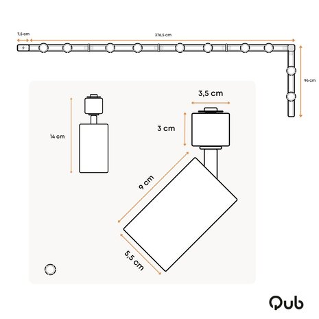 Qub Focus III - 1-Phase Track Lighting - GU10 – 500cm – L-Shape - 10 Spots - Track System - White Qub Focus III - 1-Phase Track Lighting - GU10 – 500cm – L-Shape - 10 Spots - Track System - White