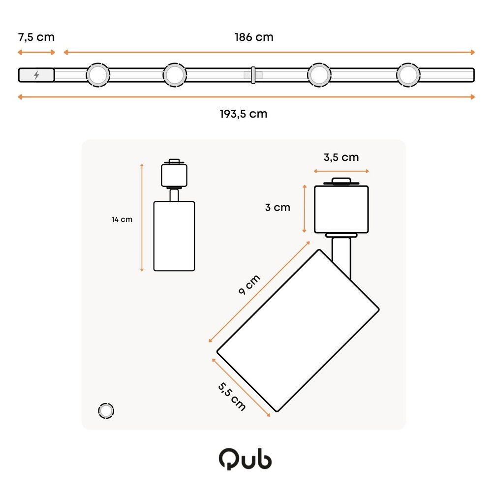 Qub Focus III - Éclairage sur Rail Monophasé - GU10 - 200cm - Forme en I - 4 spots - Système de Rails - Weiß Qub Focus III - Éclairage sur Rail Monophasé - GU10 - 200cm - Forme en I - 4 spots - Système de Rails - Weiß