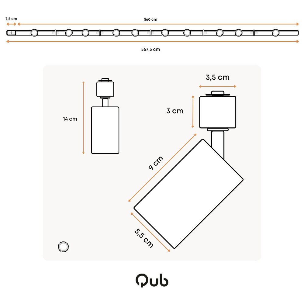 Qub Focus III - 1-Circuit Track Lighting - GU10 – 600cm – I-Shape - 10 Spots - Track System - White Qub Focus III - 1-Circuit Track Lighting - GU10 – 600cm – I-Shape - 10 Spots - Track System - White