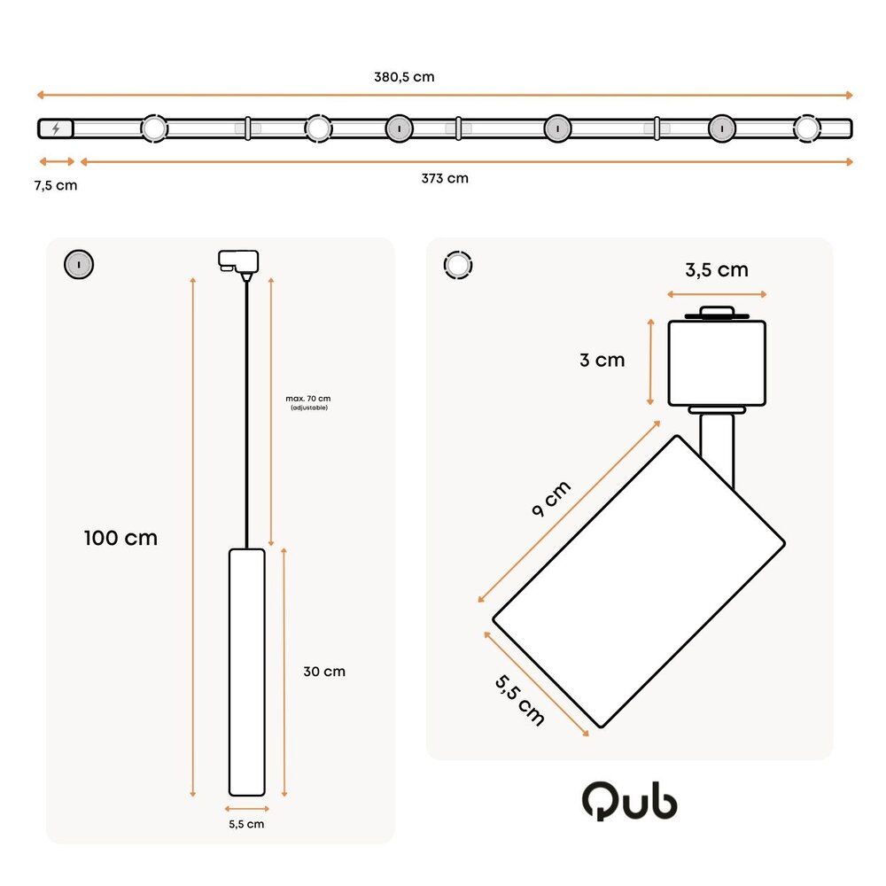 Qub Qub Focus III 1-Phasen Led Schienensystem Komplettset - 400cm - Set 3 Spots und 3 Pendelleuchten - 4x 1m Schienen - I-Form - GU10 & LED-Kompatibel - Erweiterbar & flexibel - Spot lampe - Schwarz Qub Qub Focus III 1-Phasen Led Schienensystem Komplettset - 400cm - Set 3 Spots und 3 Pendelleuchten - 4x 1m Schienen - I-Form - GU10 & LED-Kompatibel - Erweiterbar & flexibel - Spot lampe - Schwarz