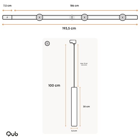 Qub Focus III - 1-Fase  Railverlichting - GU10 – 200cm – I-vorm - 3 hanglampen - Railsysteem - Wit Qub Focus III - 1-Fase  Railverlichting - GU10 – 200cm – I-vorm - 3 hanglampen - Railsysteem - Wit