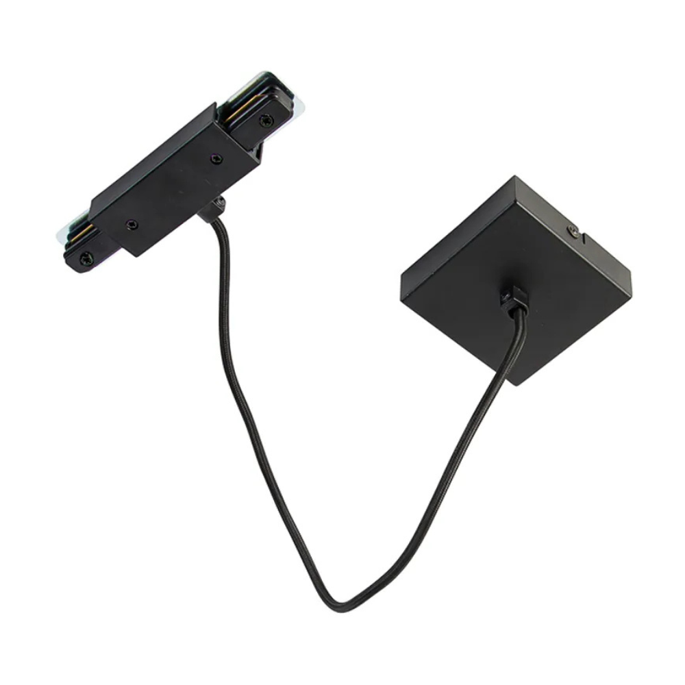 Qub Middenvoeding met vierkante montageplaat voor 1-fase railverlichting - Zwart