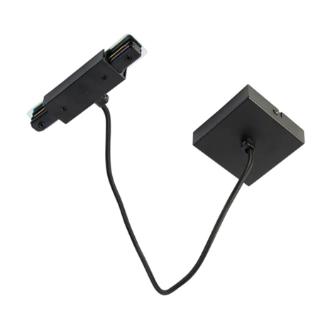 Qub Middenvoeding met vierkante montageplaat voor 1-fase railverlichting - Zwart