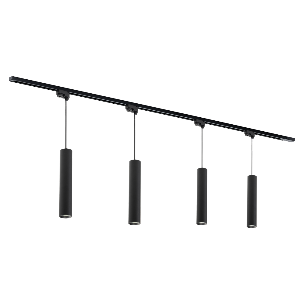 Qub Focus III 1-Circuit Track Lighting – GU10 – 200 cm – I-Shape – 4 Pendant Lamps – Track System – Black Qub Focus III 1-Circuit Track Lighting – GU10 – 200 cm – I-Shape – 4 Pendant Lamps – Track System – Black