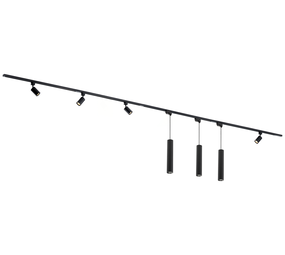 Qub Focus III 400cm 4 Spots en 3 Hanglampen GU10 Railverlichting Zwart Qub Focus III 400cm 4 Spots en 3 Hanglampen GU10 Railverlichting Zwart