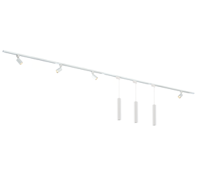 Qub Focus III 400cm 4 Spots en 3 Hanglampen GU10 Railverlichting Wit Qub Focus III 400cm 4 Spots en 3 Hanglampen GU10 Railverlichting Wit