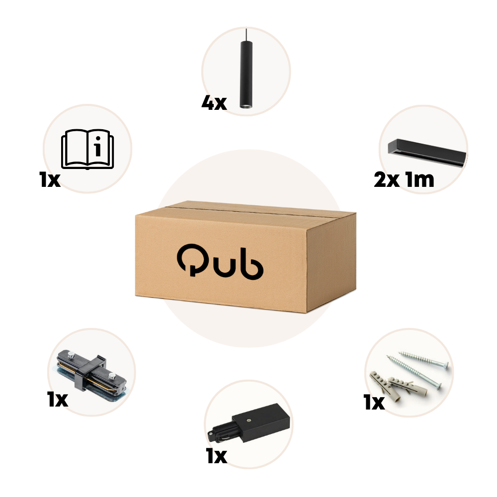 Qub Focus III 1-Fase Railverlichting - GU10 – 200cm – I-vorm - 4 hanglampen - Railsysteem – Zwart Qub Focus III 1-Fase Railverlichting - GU10 – 200cm – I-vorm - 4 hanglampen - Railsysteem – Zwart