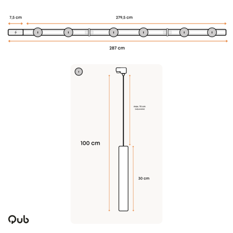 Qub Focus III 1-Fase Railverlichting - GU10 – 300cm – I-vorm - 6 hanglampen - Railsysteem – Wit Qub Focus III 1-Fase Railverlichting - GU10 – 300cm – I-vorm - 6 hanglampen - Railsysteem – Wit