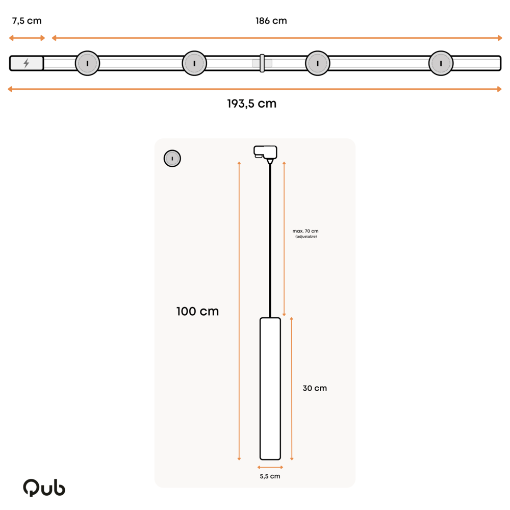 Qub Focus III 1-Circuit Track Lighting – GU10 – 200 cm – I-Shape – 4 Pendant Lamps – Track System – Black Qub Focus III 1-Circuit Track Lighting – GU10 – 200 cm – I-Shape – 4 Pendant Lamps – Track System – Black
