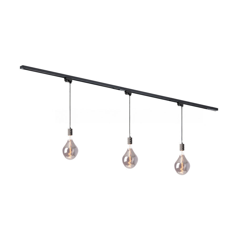 Qub Éclairage sur rail 1-Phase - E27 – 200 cm – en forme de I - 3 Lampes suspendues Vespera - Système de rail – Noir