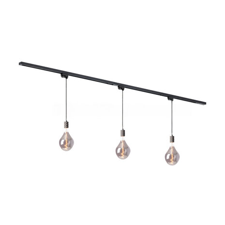 Qub Éclairage sur rail 1-Phase - E27 – 200 cm – en forme de I - 3 Lampes suspendues Vespera - Système de rail – Noir