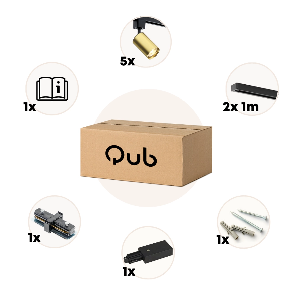 Qub Focus III - 1-Fase  Railverlichting - GU10 – 200cm – I-vorm - 5 spots - Railsysteem– Goud