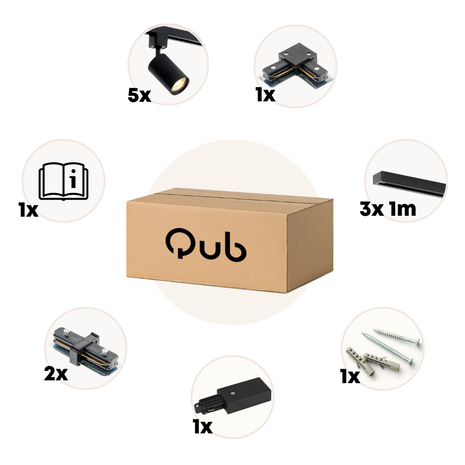 Qub Focus III - 1-circuit track lighting - GU10 - 300cm - L-shape - 5 spots - Track system- Black Qub Focus III - 1-circuit track lighting - GU10 - 300cm - L-shape - 5 spots - Track system- Black
