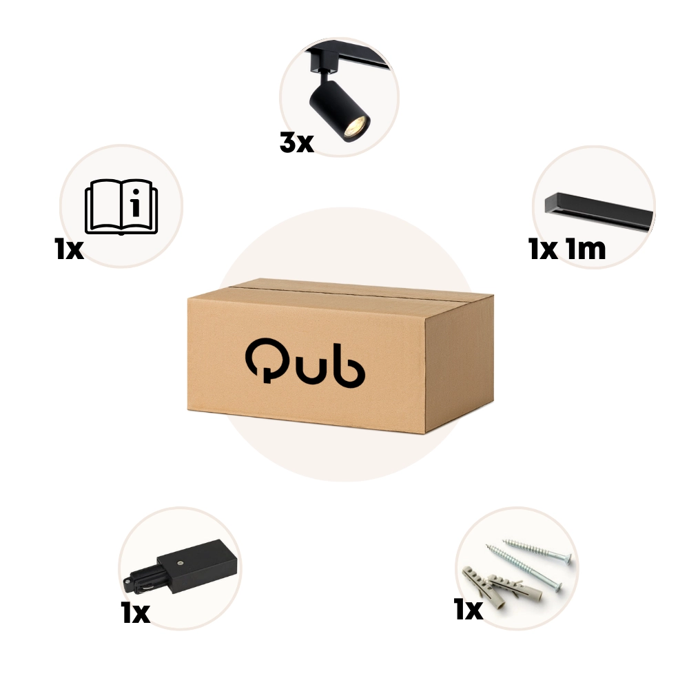 Qub Focus III - 1-Circuit Track Lighting - GU10 – 100cm – I-shape - 3 Spots - Rail System - Black Qub Focus III - 1-Circuit Track Lighting - GU10 – 100cm – I-shape - 3 Spots - Rail System - Black