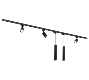 Qub Focus III 200 cm 3 Strahler und 2 Pendelleuchten GU10 Schienensystem Schwarz Qub Focus III 200 cm 3 Strahler und 2 Pendelleuchten GU10 Schienensystem Schwarz