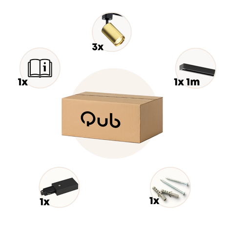Qub Focus III - Éclairage sur rail à monophasé - GU10 – 100cm – forme de I - 3 spots - Système de rails - Or avec Noir