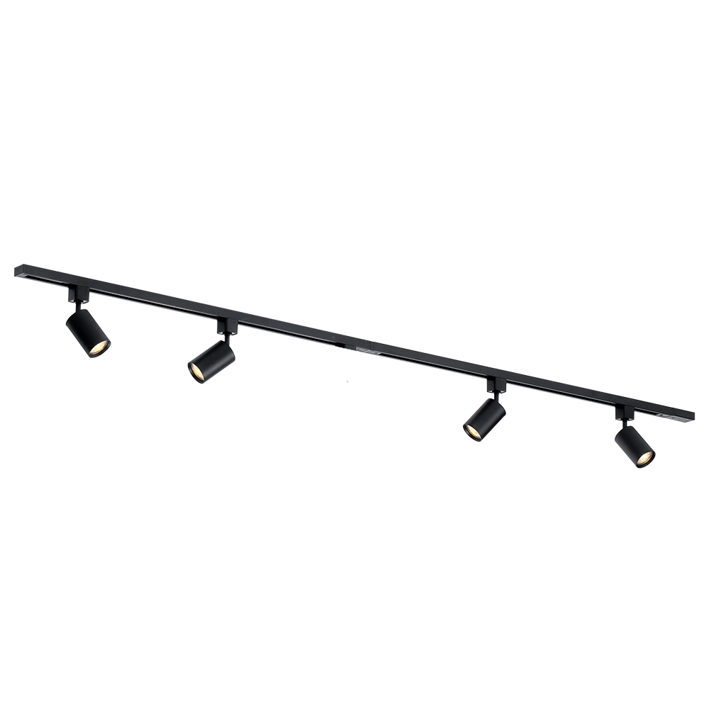 Qub Qub Focus III Monophasé Luminaire Plafonnier LED – 200cm - 4x GU10 Spot Sur Rail - 2x 1m Barre de Spot Plafond –  I-Form - Plafonnier intérieur Noir Moderne – Spots et Rails de Spots