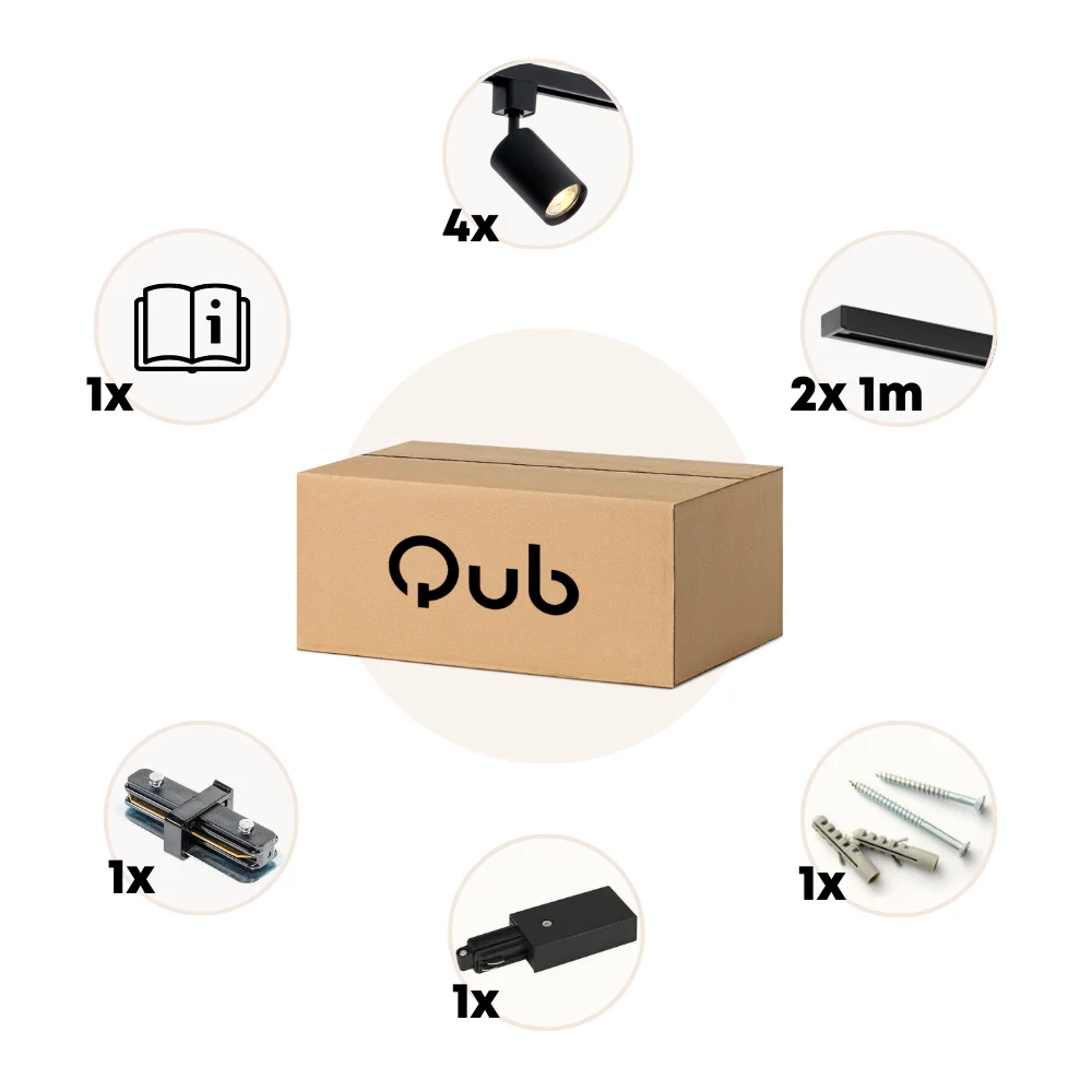 Qub Focus III - Éclairage sur Rail Monophasé - GU10 - 200cm - Forme en I - 4 spots - Système de Rails - Noir Qub Focus III - Éclairage sur Rail Monophasé - GU10 - 200cm - Forme en I - 4 spots - Système de Rails - Noir