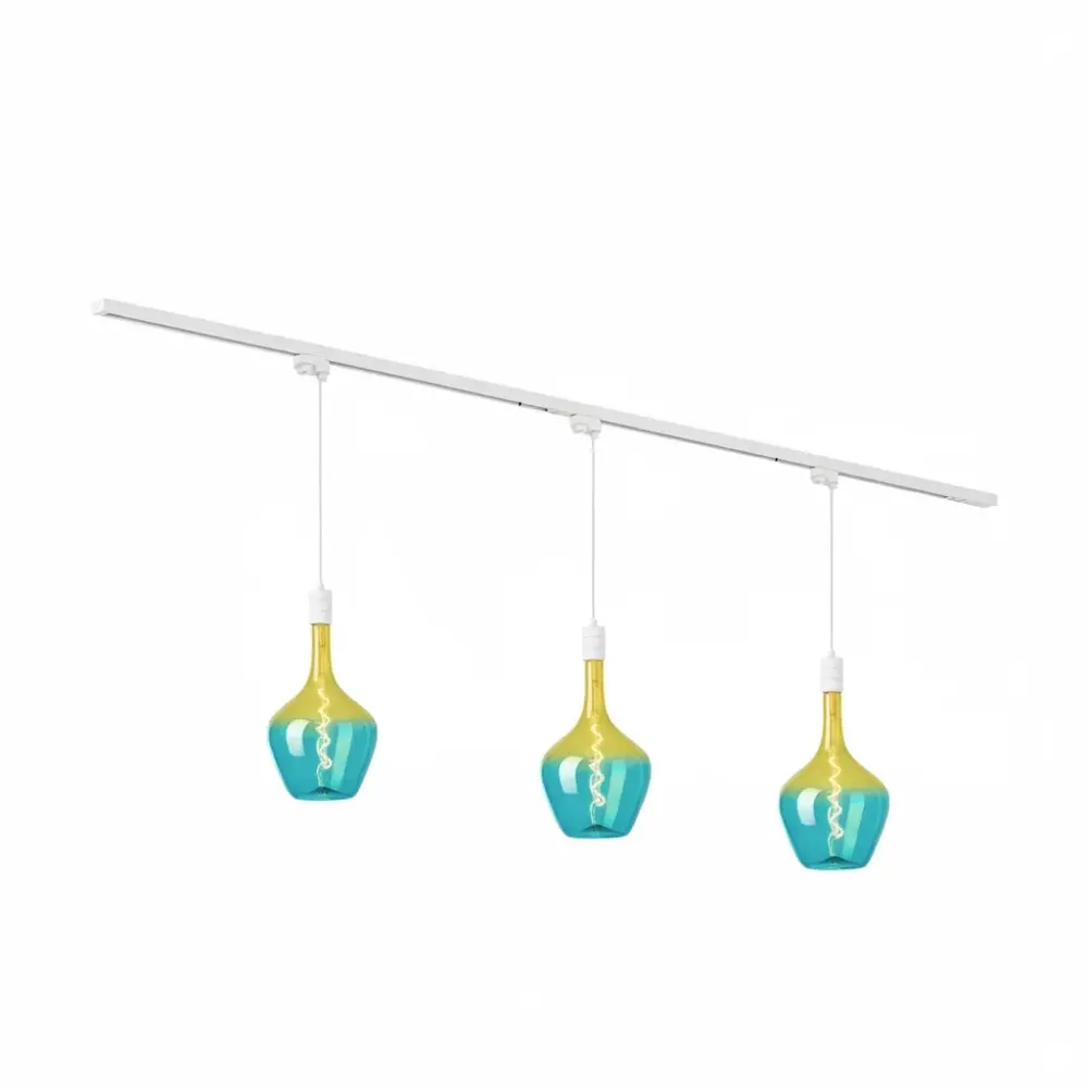 Qub 1-Phase Rail Lighting - E27 – 200 cm – I-shaped - 3 Aurora Pendant Lights - Rail System - White