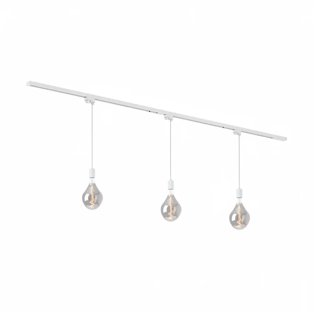 Qub Éclairage sur rail 1-Phase - E27 – 200 cm – en forme de I - 3 Lampes suspendues Vespera - Système de rail – Blanc