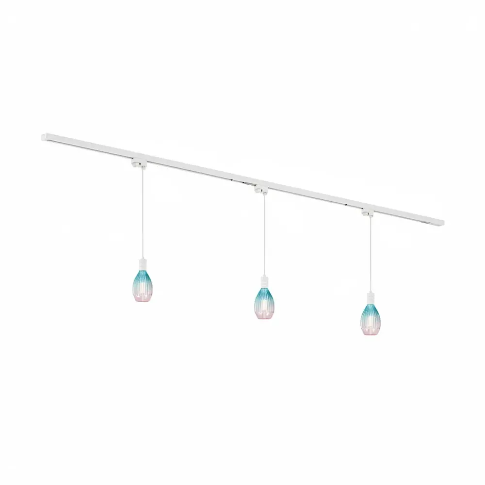 Qub Focus III 1-Phase Rail Lighting - E27 – 200 cm – I-shaped - 3 Solune Pendant Lights - Rail System – White