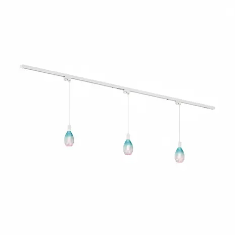 Qub Focus III Éclairage sur rail 1-Phase - E27 – 200 cm – en forme de I - 3 Lampes suspendues Solune - Système de rail – Blanc Qub Focus III Éclairage sur rail 1-Phase - E27 – 200 cm – en forme de I - 3 Lampes suspendues Solune - Système de rail – Blanc