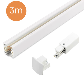 Qub 3-Circuit Track Rail - Surface Mounted - 3 Metres - White - incl. end feed & end cap Qub 3-Circuit Track Rail - Surface Mounted - 3 Metres - White - incl. end feed & end cap
