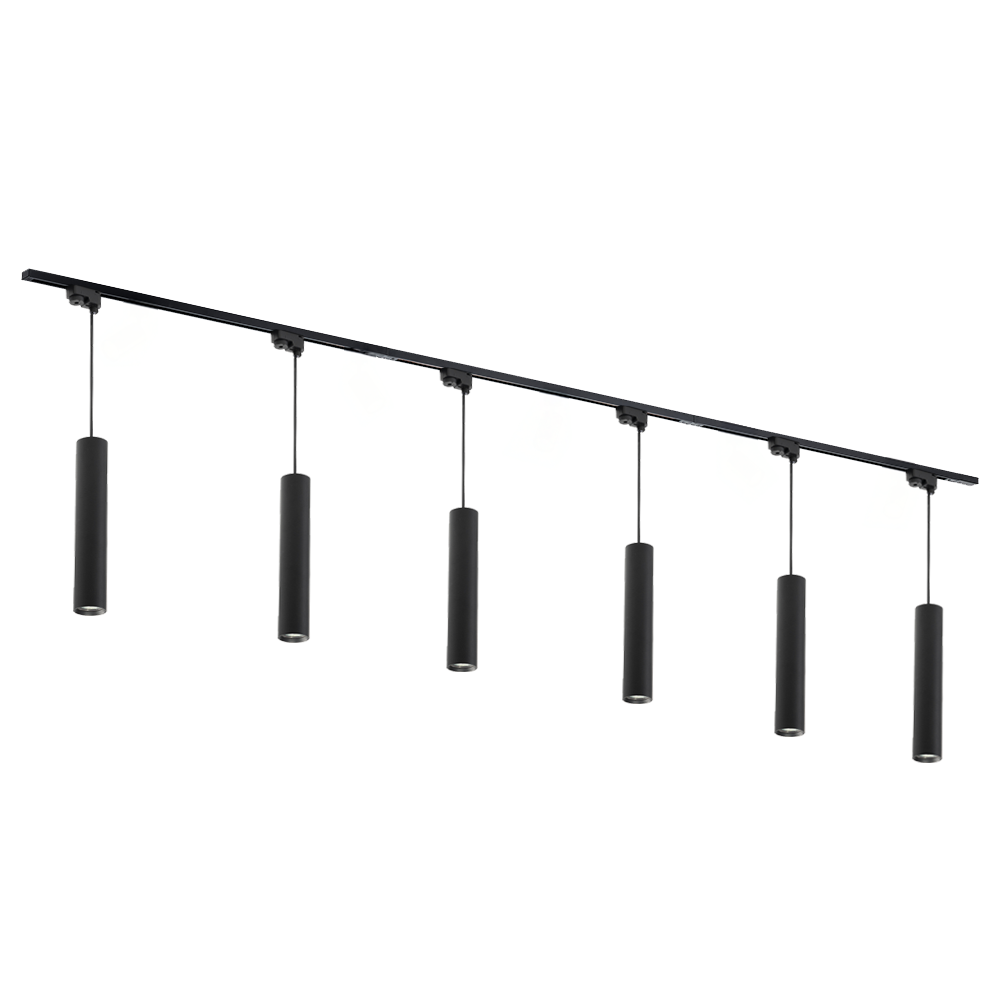 Qub Qub Focus III 1-Phasen Led Schienensystem - 300cm - 6x GU10 Pendelleuchten - 3x 1m Schienen - I-Form - Deckenstrahler Schwarz - Erweiterbar & flexibel - LED-kompatibel - Modernes Design Spot lampe