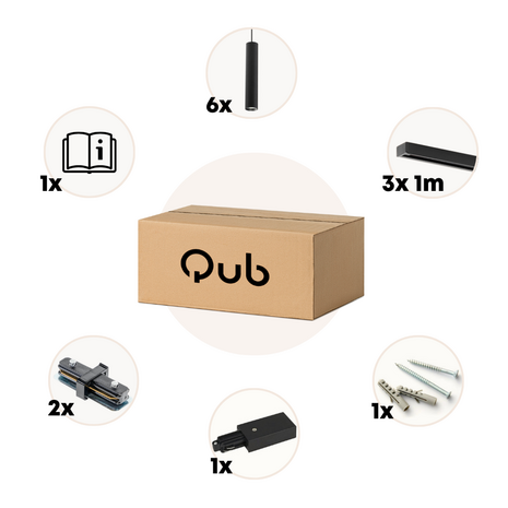 Qub Qub Focus III 1-Phasen Led Schienensystem - 300cm - 6x GU10 Pendelleuchten - 3x 1m Schienen - I-Form - Deckenstrahler Schwarz - Erweiterbar & flexibel - LED-kompatibel - Modernes Design Spot lampe