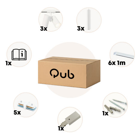 Qub Éclairage sur rail monophasé – GU10 – 600cm – Forme I – 3 spots Viror Duo – 3 suspensions – Système sur rail – Blanc