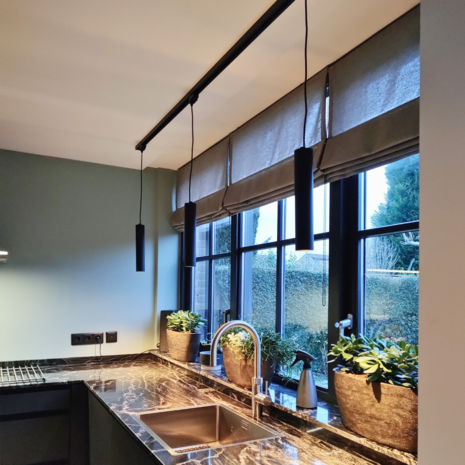 Qub Qub Focus III Monophasé Luminaire Plafonnier LED – 200cm - 3x GU10 Suspension Luminaire - 2x 1m Barre de Spot Plafond –  I-Form - Plafonnier intérieur Noir Moderne – Spots et Rails de Spots