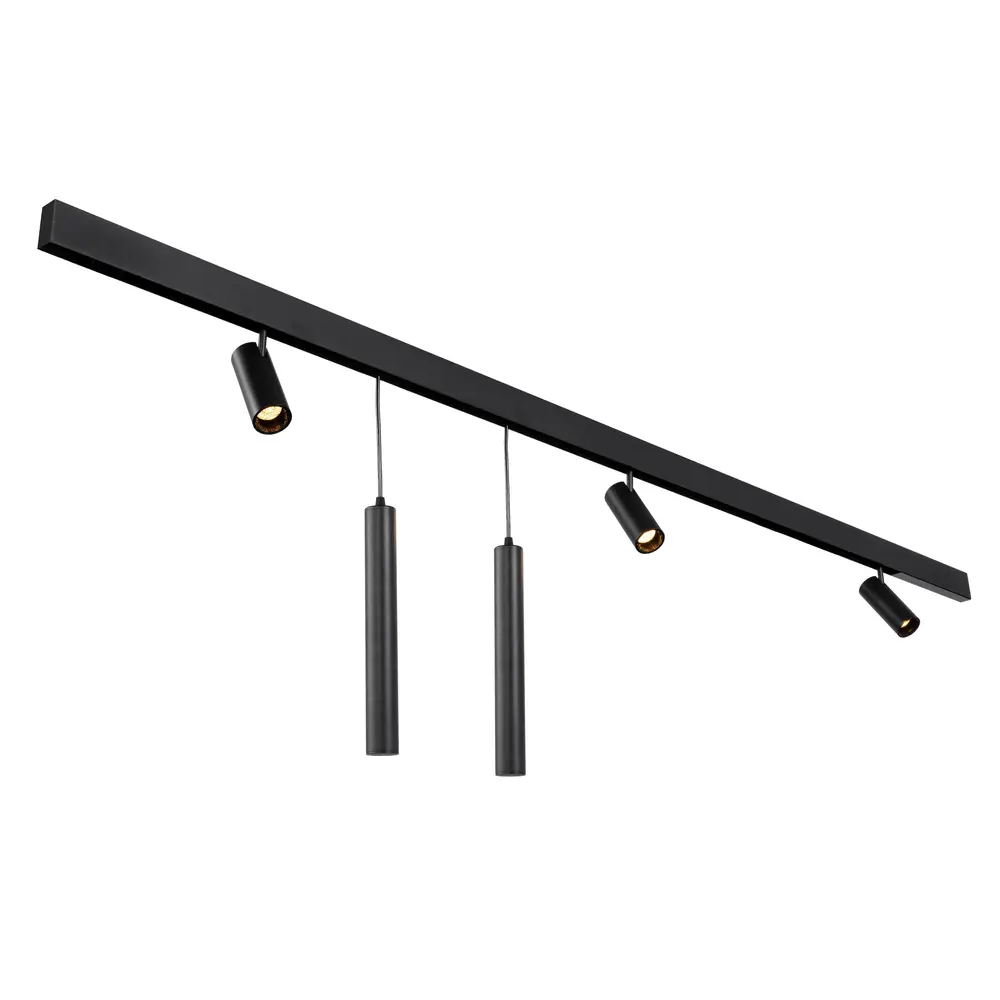 Qub Qub Line Magnet Schienensystem – 3 m – 3x Magnetischer Railspot Single & 2x Pendelleuchte – Schwarz – Zigbee-kompatibel – Smart Beleuchtungssystem