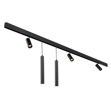 Qub Qub Line Magnet Schienensystem – 3 m – 3x Magnetischer Railspot Single & 2x Pendelleuchte – Schwarz – Zigbee-kompatibel – Smart Beleuchtungssystem