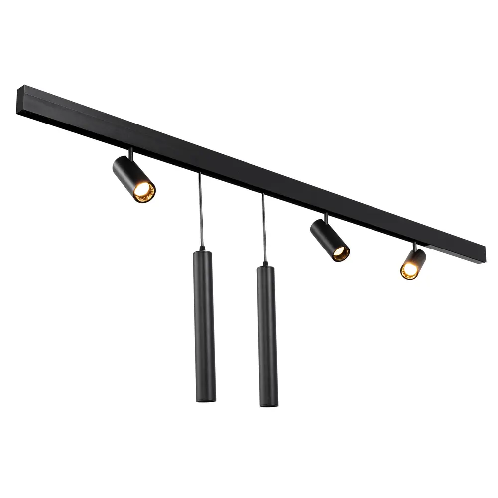 Qub Qub Line Magnet Schienensystem – 2 m – 3x Magnetische Railspot Single & 2x Pendelleuchte – Schwarz – Zigbee-kompatibel – Smart Lichtsystem